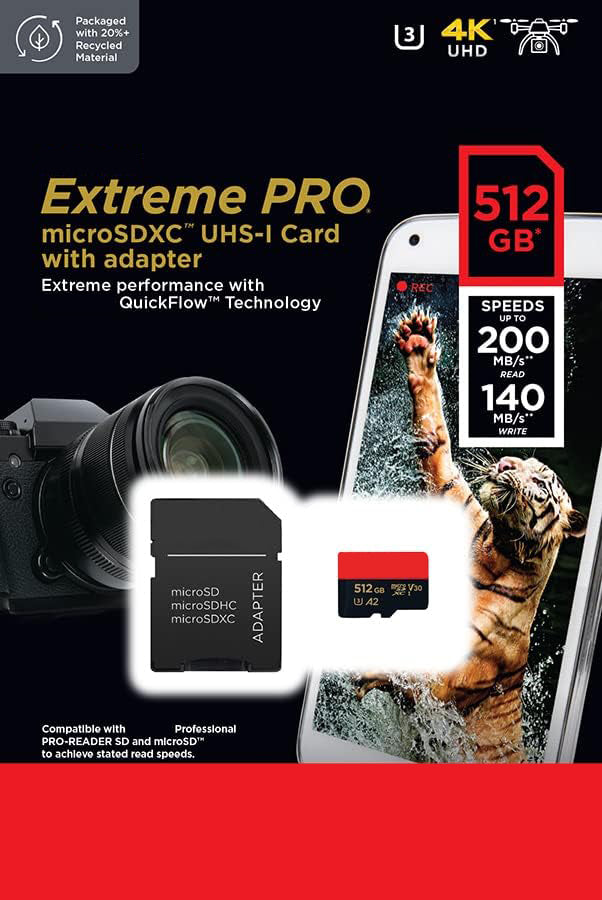 512GB Extreme Micro SDXC UHS-I Memory Card with Adapter - Up to 190MB/s (Used)